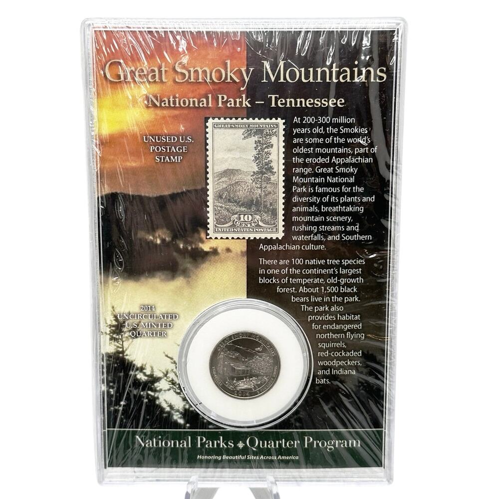 2014 Great Smoky Mountains Quarter & Stamp Gift Set Nature Display Sealed